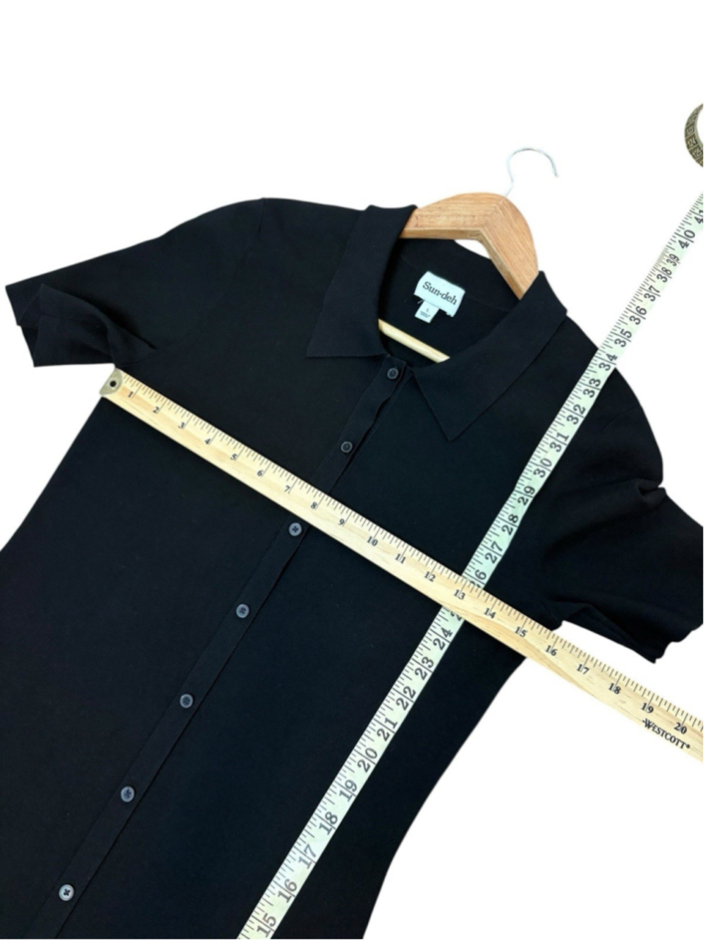 Aritzia Polo Mini Dress Button Front Black Knit Short Sleeve Size Large - Picture 9 of 12